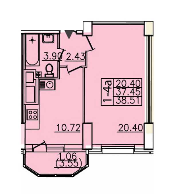 Однокомнатная квартира в : площадь 38.51 м2 , этаж: 17 – купить в Санкт-Петербурге
